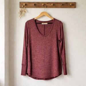Abercrombie & Fitch Soft A&F Cozy Womens Large Burgundy Good V-Neck Long Sleeve
